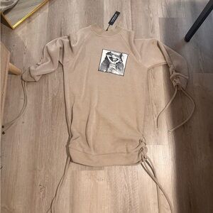 Maniere De Voir Tan Dress with Graphic Detail